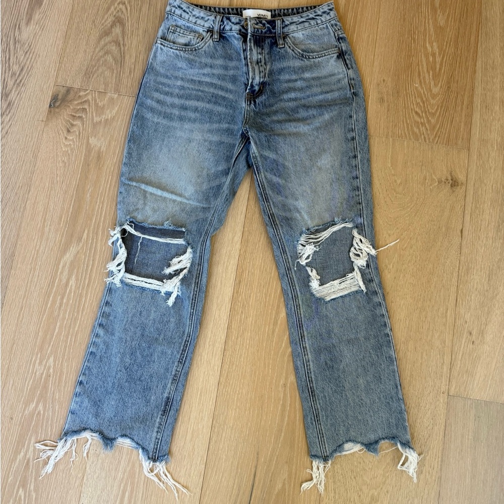 High Rise Distressed Light Blue Jeans